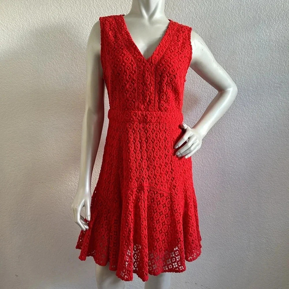 Anthropologie San & Soni Red Lace Eyelet Dress - Picture 5 of 10